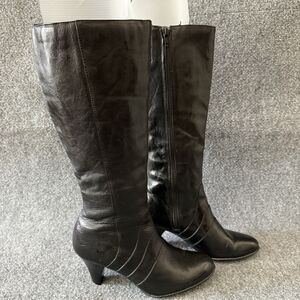 Børn Black Leather Knee High Zip Bootie Zipper Stitching Round Toe 8/39 W31231